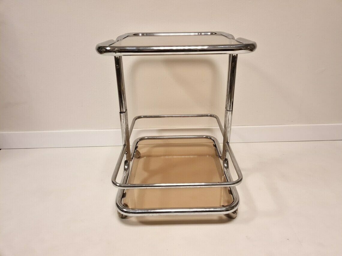 Vintage Hollywood Regency Chromen Trolleytafel Met Rookglas. Mid Century Rijdende Barkar photo 591.0