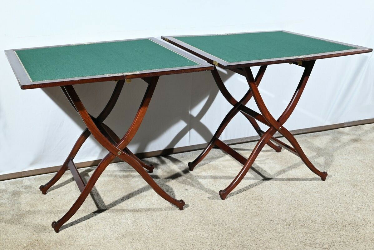 Pair Of Mahogany Games Tables, Stamped Hj Linton – 1920 photo for sale