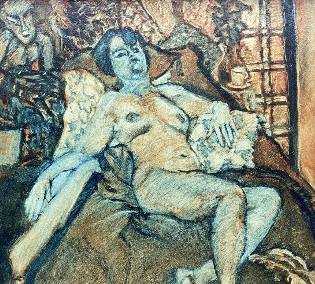 Raymond Arthur Roadnight (British 1941 ): Reclining Nude With Cat, Oil On Canvas