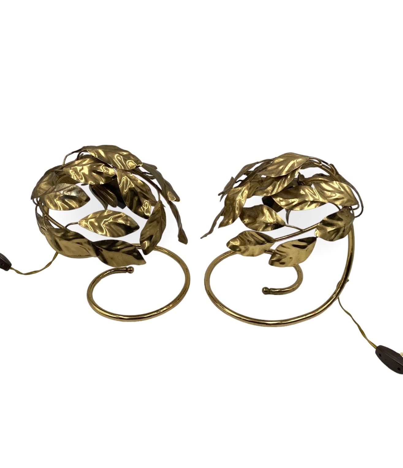 Hollywood Regency Set Of 2 Brass Leaves Table Lamps, Bottega Gadda Italy, 1970s photo 900.0