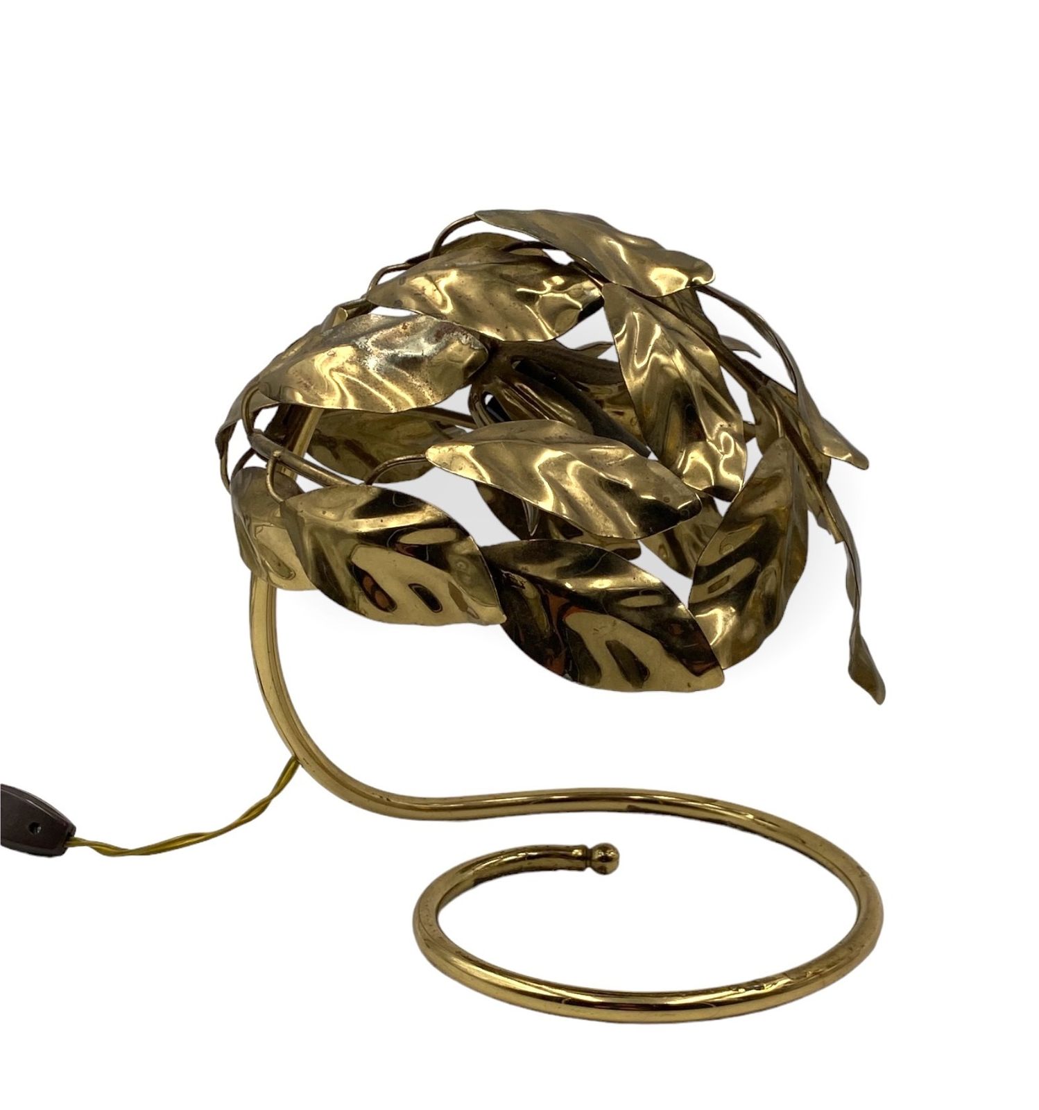 Hollywood Regency Set Of 2 Brass Leaves Table Lamps, Bottega Gadda Italy, 1970s photo vintage