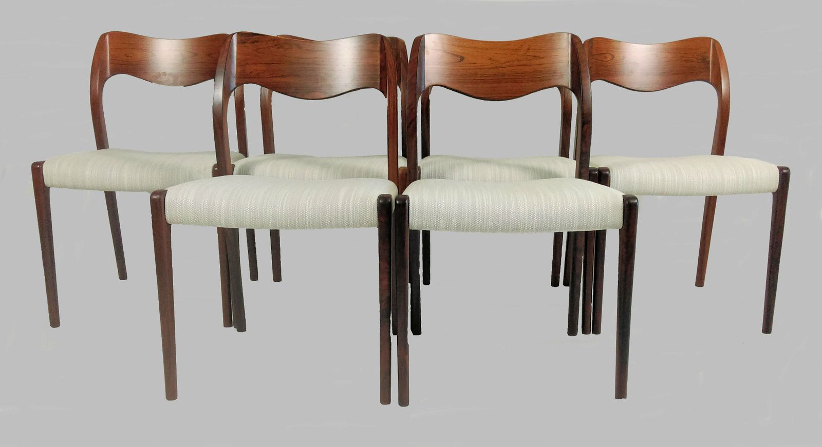 Niels Otto Møller Six Fully Restored Rosewood Dining Chairs   Custom Upholstery