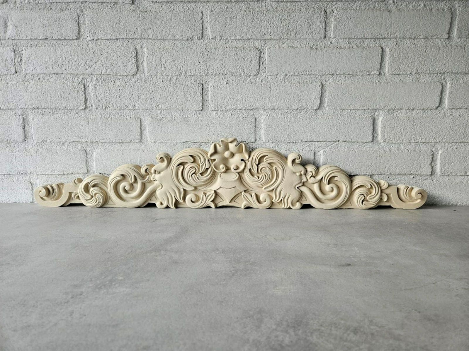 Large French Pediment Carved Wood For Door, Bed, Closet, Carved Wood Fronton Painted Ivory, Architectural Decor photo vintage