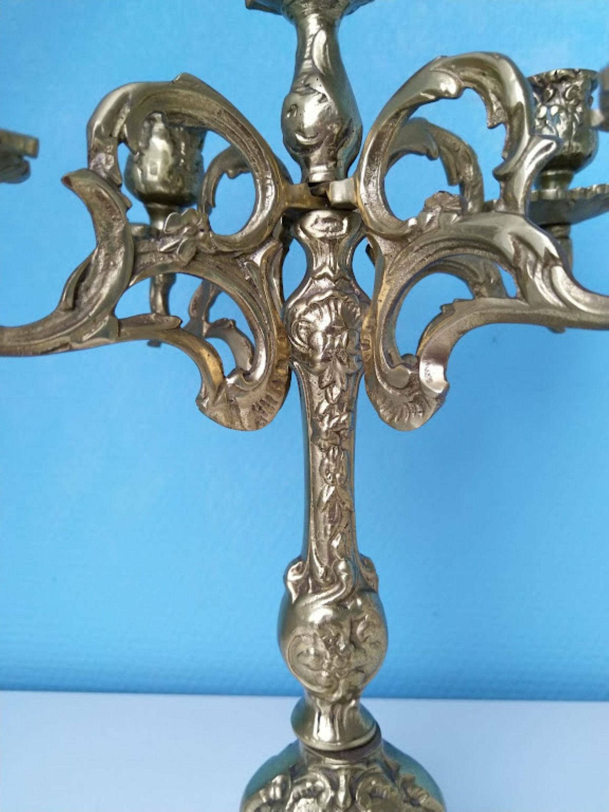 Baroque Gilded Bronze Candelabra With Snuffer 5 Candles Centerpiece, Fireplace Gold Candelabra Christmas, Wedding Candle Holder photo buy