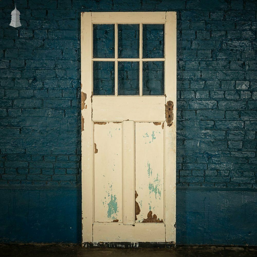 Home Fixtures 1930’s Glazed Door, 6 Over 2 With Distressed Paint Finish photo