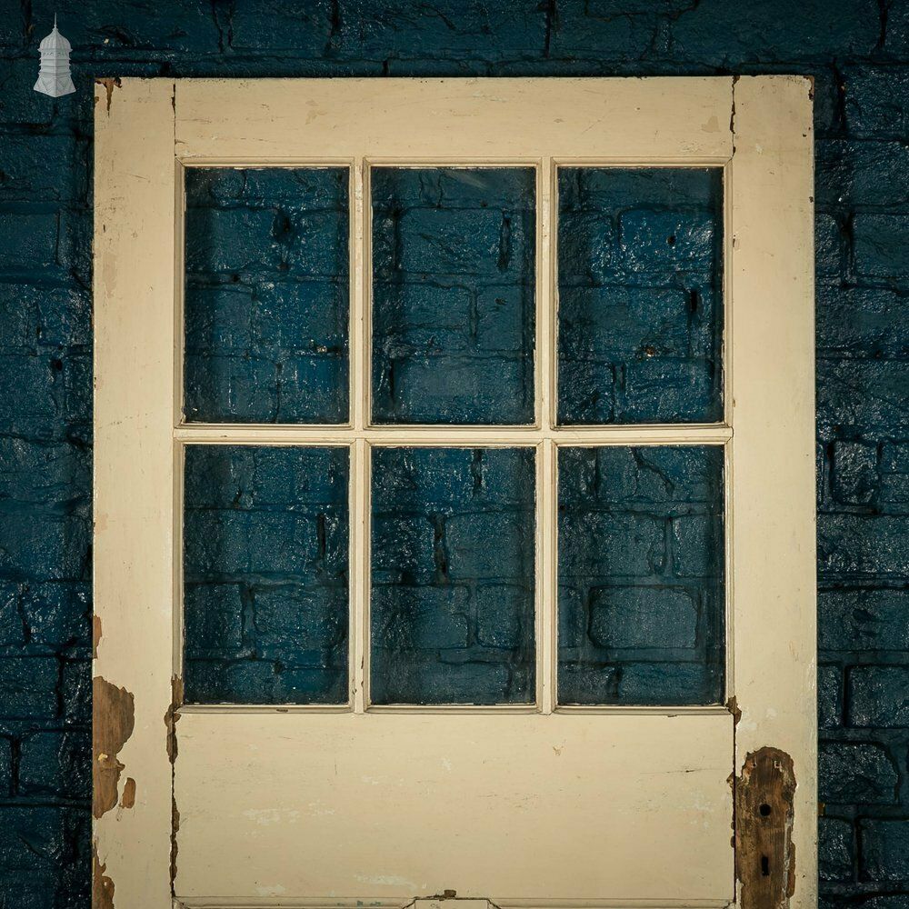300.0 1930’s Glazed Door, 6 Over 2 With Distressed Paint Finish photo