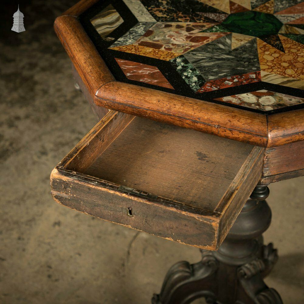Specimen Table, Hand Painted 19th C Hardwood And Glass photo vintage