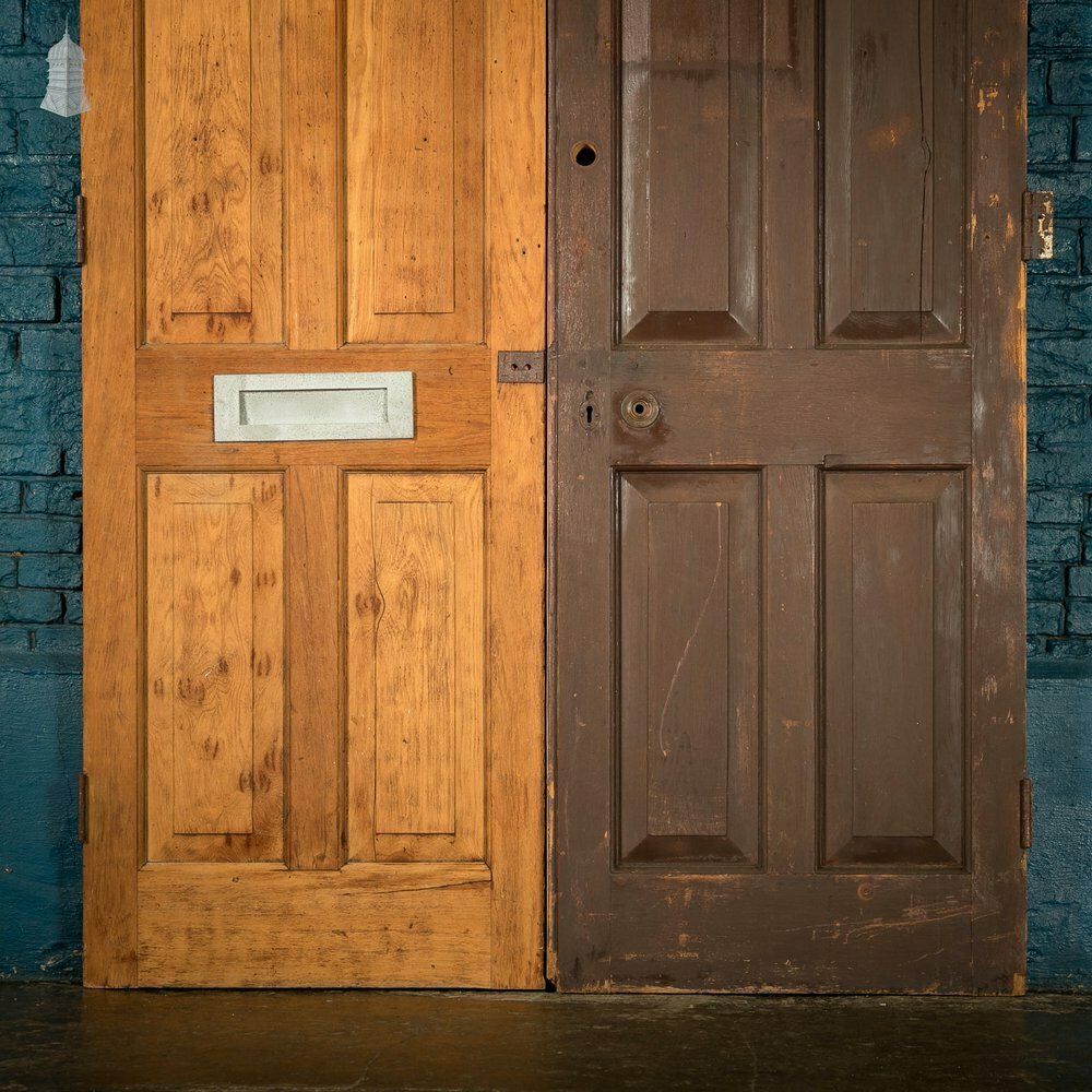 photo vintage Double Doors, Teak, Raised Fielded Panels One Side, Stop Chamfer Detailing Other Side.