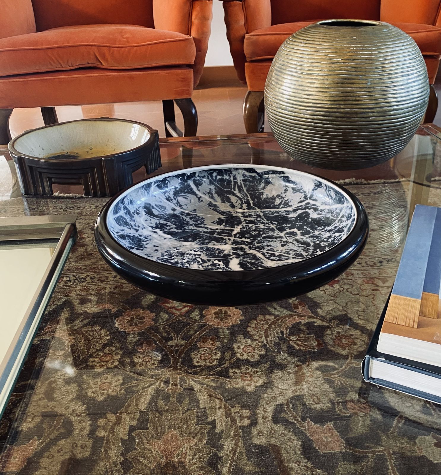Alvino Bagni, Black Marbled Ceramic Centerpiece / Vide Poche, Ca. 1970 photo Home Decor