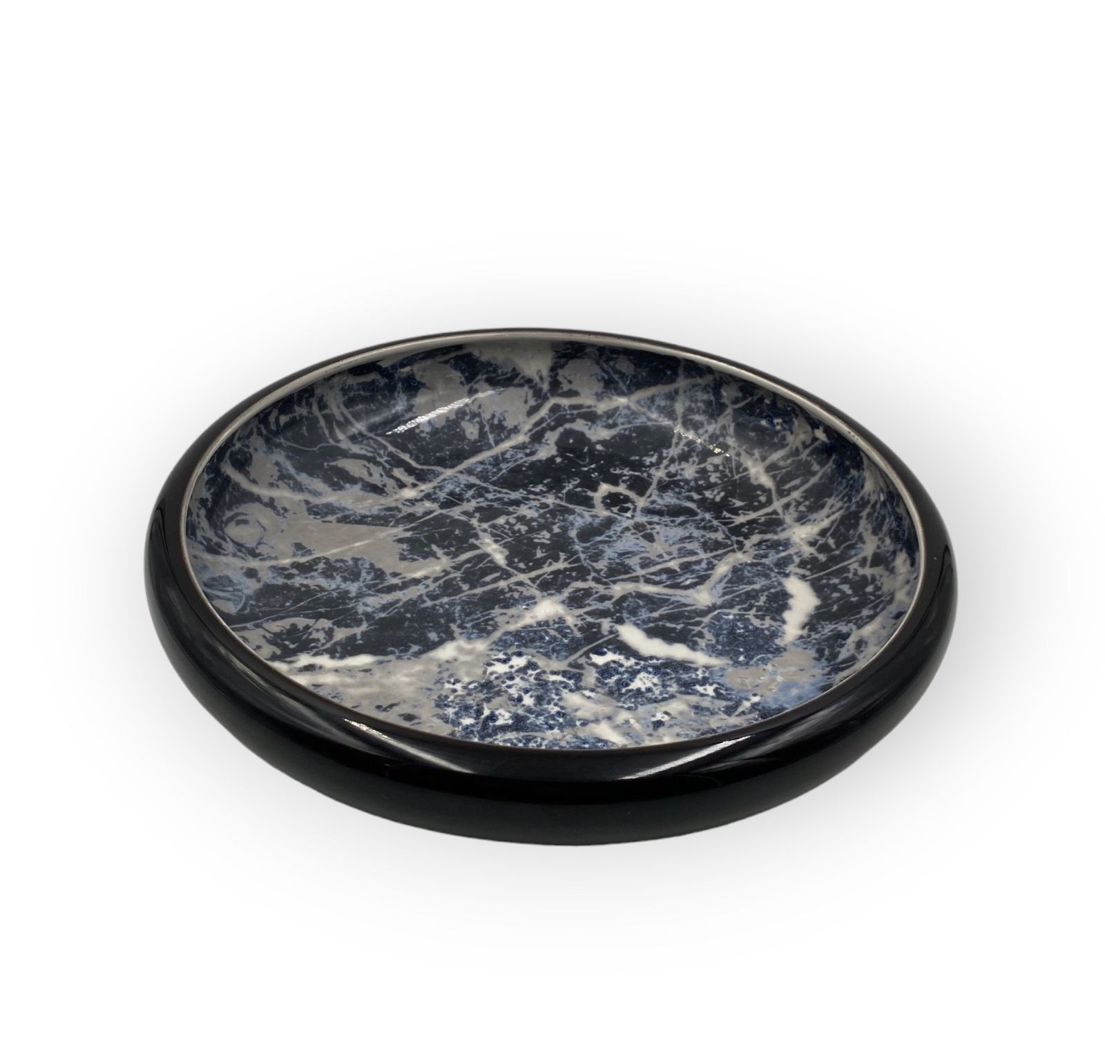 450.0 Alvino Bagni, Black Marbled Ceramic Centerpiece / Vide Poche, Ca. 1970 photo
