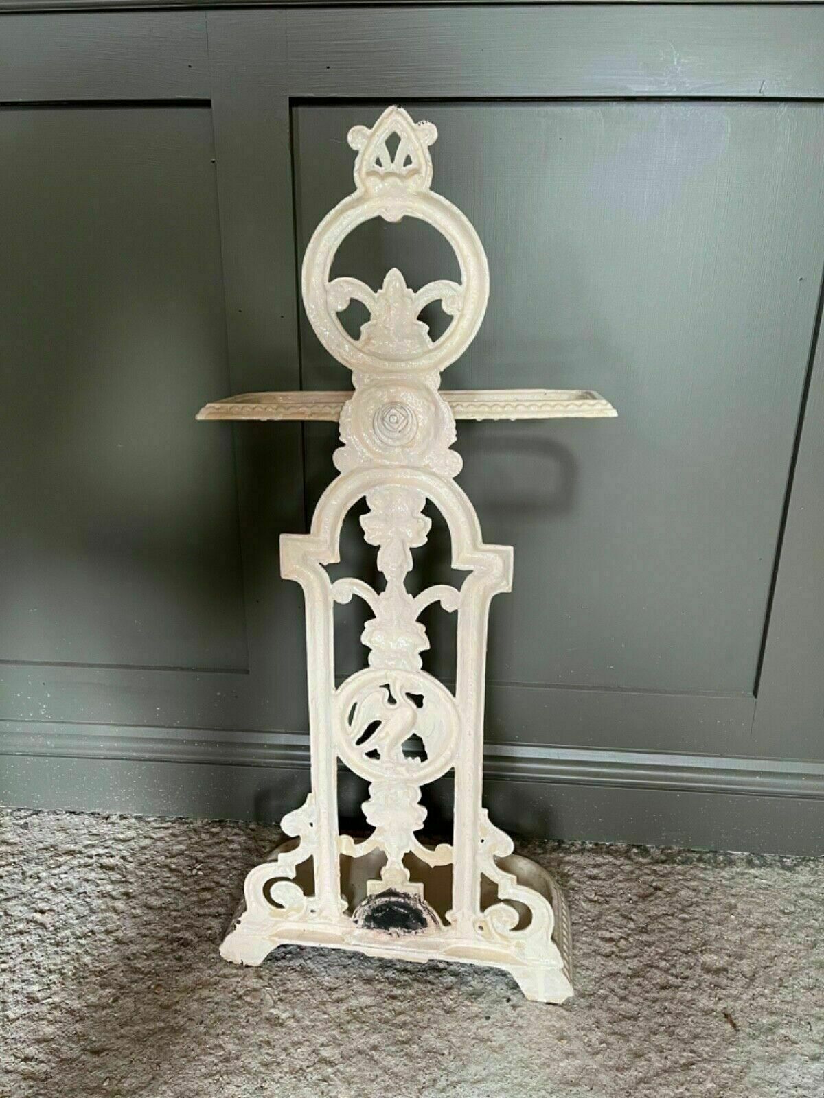 Victorian Stick Stand Cast Iron Umbrella Stand Painted Cream 1800’s photo Furniture