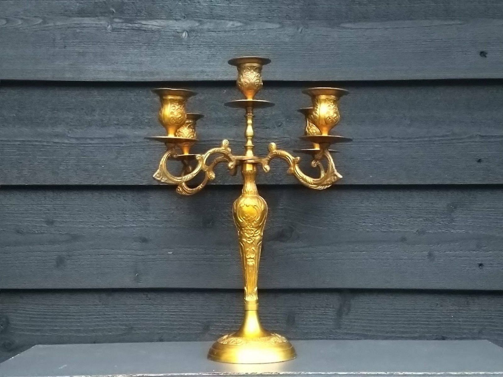 Large Baroque Gold Candelabra For 5 Candles Centerpiece, Fireplace Gold Candelabra Christmas, Wedding Candle Holder