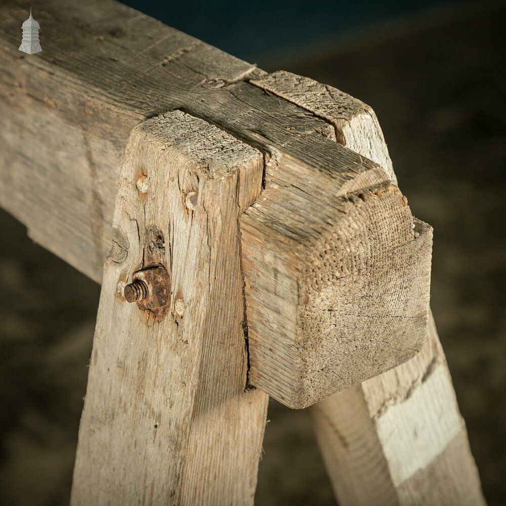 Vintage Wooden Trestles, Pair Of Rustic Workshop Trestles photo Furniture
