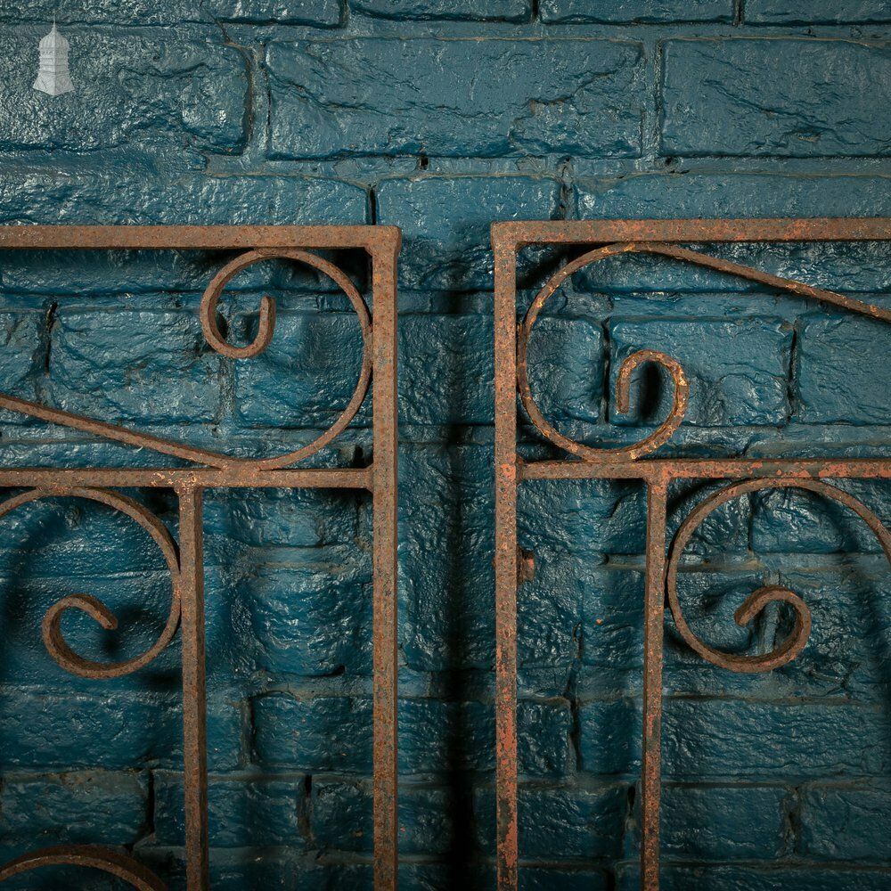 Railing Panels Pair Of Wrought Iron Scroll Design Gate Panels photo vintage