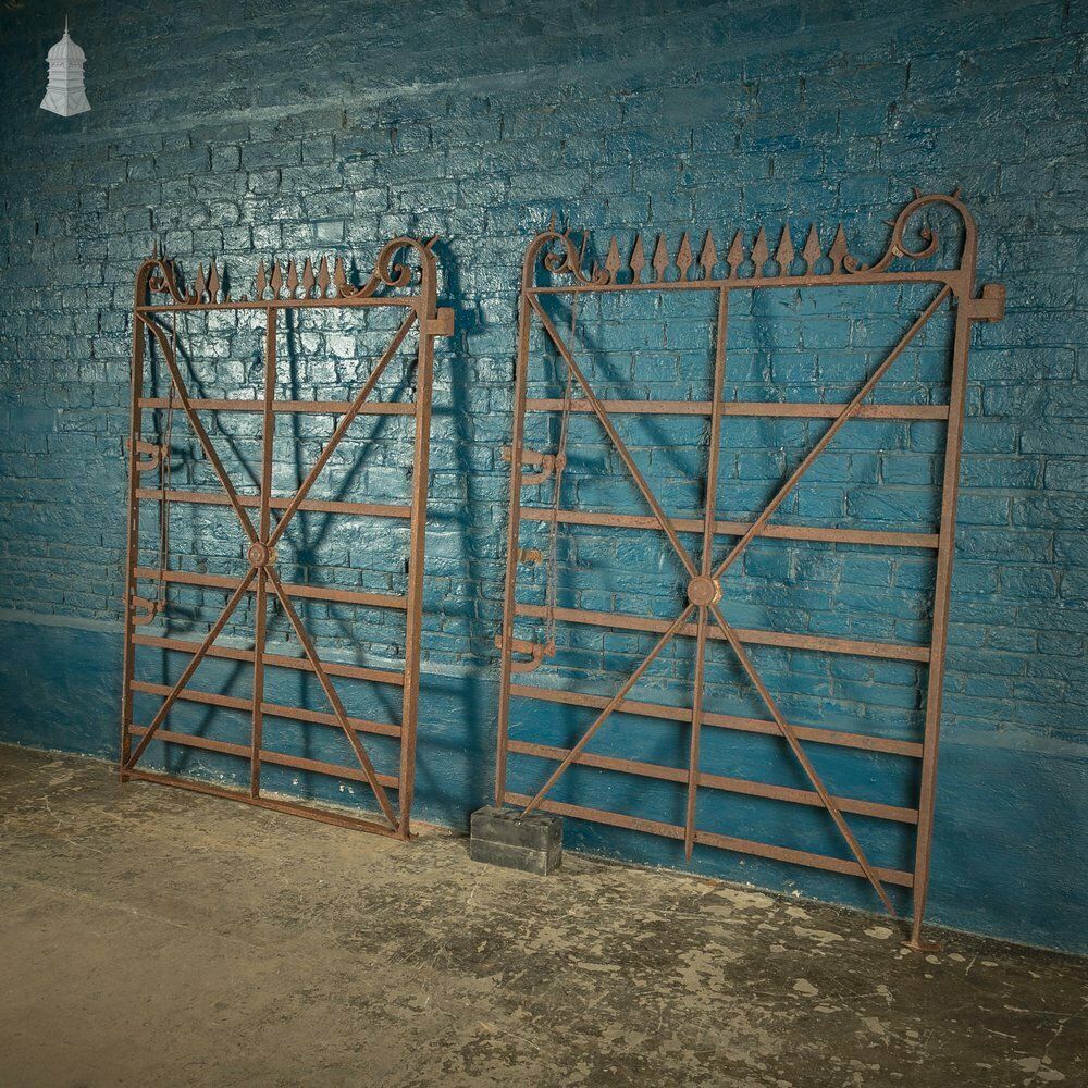 Equestrian Estate Gates, Pair Of 18th C Wrought Iron Spearhead Design Gates photo for sale