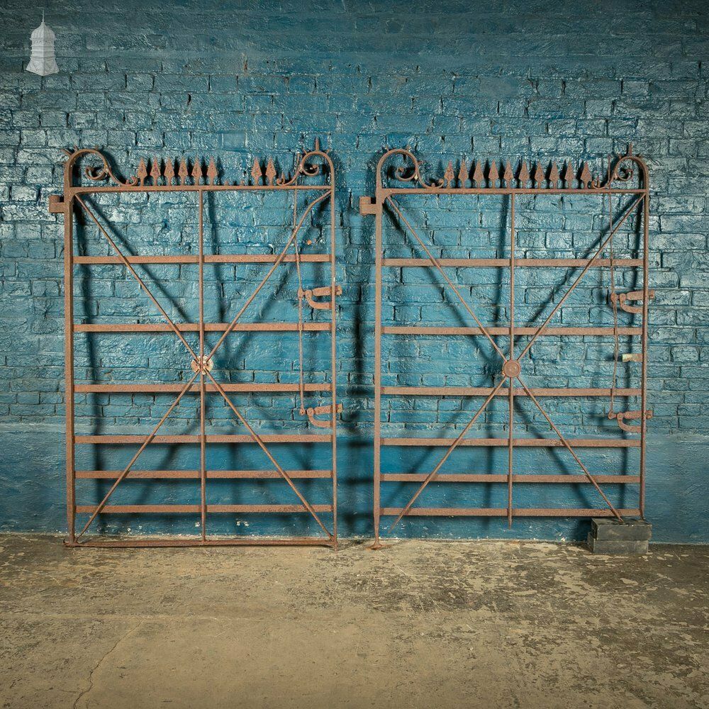 Home Fixtures Equestrian Estate Gates, Pair Of 18th C Wrought Iron Spearhead Design Gates photo