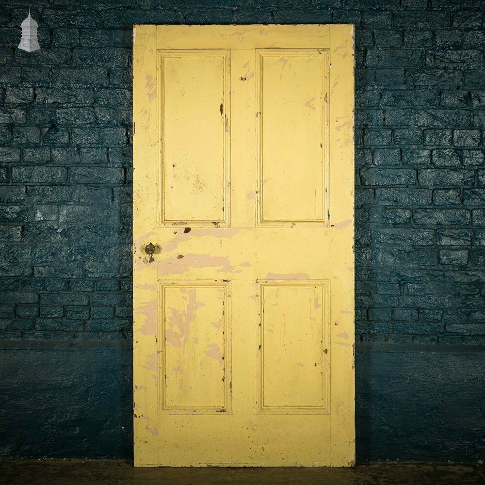 Pine Panelled Door, Moulded 4 Panel Yellow Painted