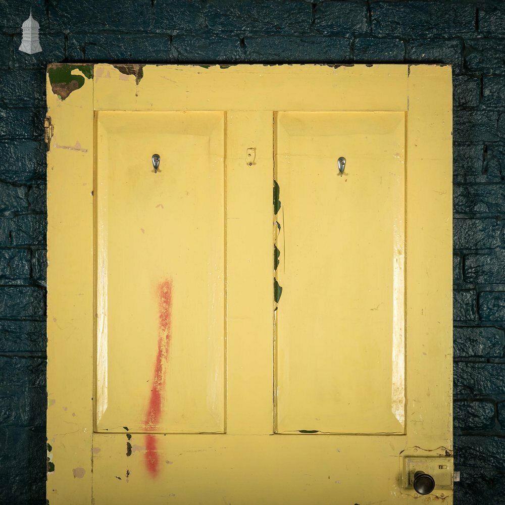 photo for sale Pine Panelled Door, Moulded 4 Panel Yellow Painted