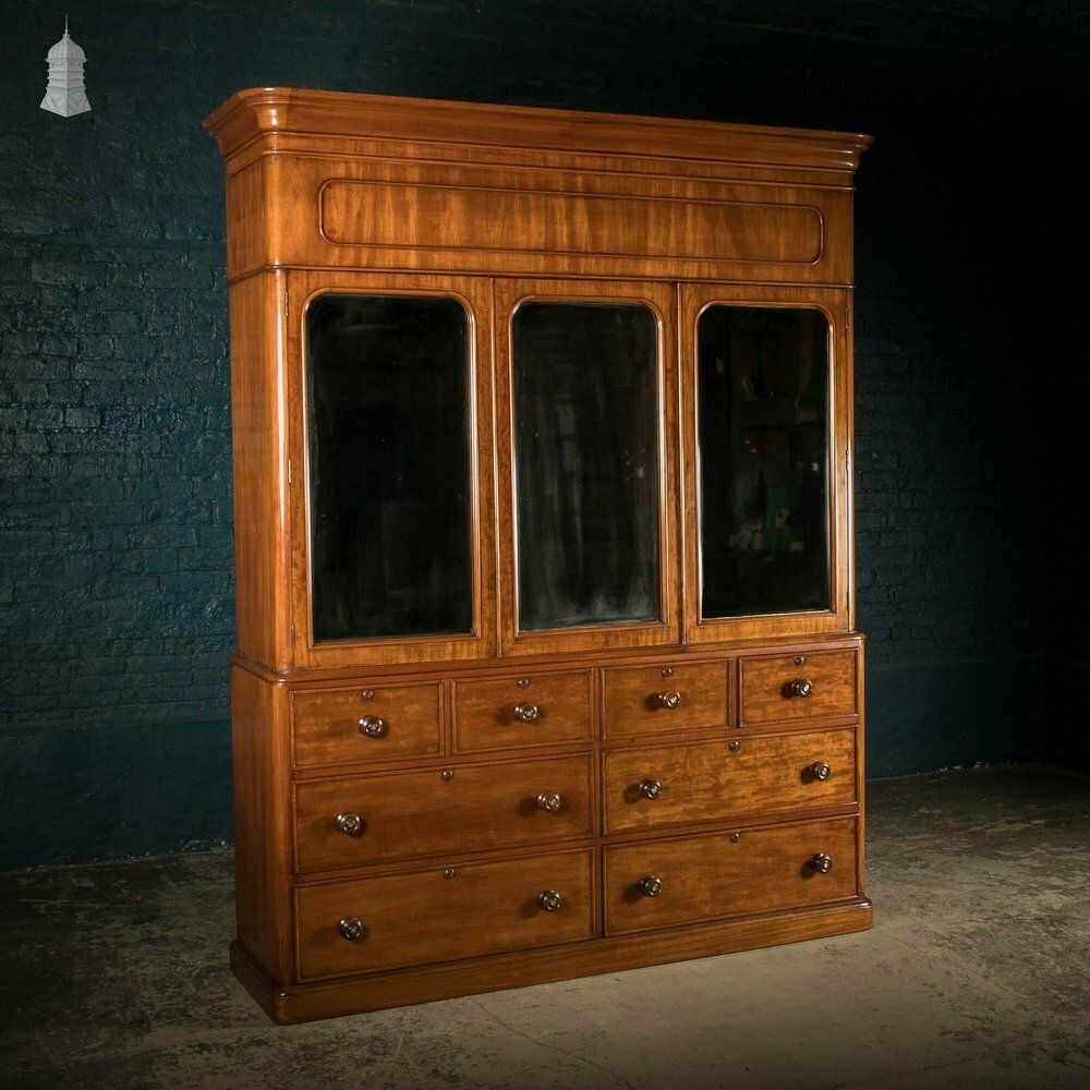 Mahogany Compactum Wardrobe, 19th C Mirrored Twin Chest Wardrobe