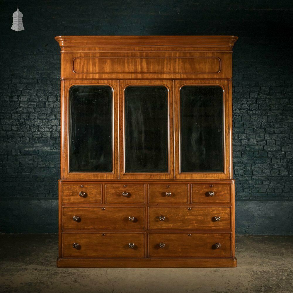 Mahogany Compactum Wardrobe, 19th C Mirrored Twin Chest Wardrobe photo Furniture