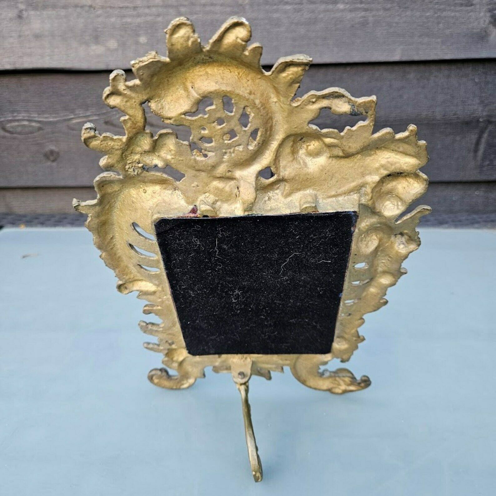 photo furniture French Antique Rococo Table Top Vanity Mirror Golden Brass Frame With Cherub And Flowers/Christmas Gift For Her/Bridal Shower Gift For Bride