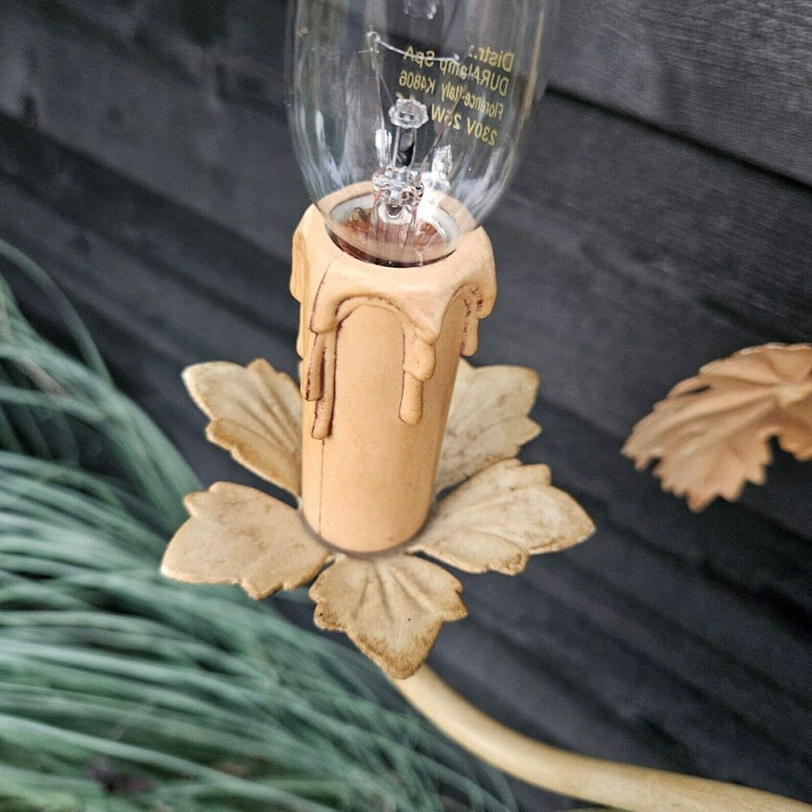 Tole Chandelier Grapevine Leaves In Beige, Orange , Green Tones, 5 Arms, Autumn Decor photo Lighting