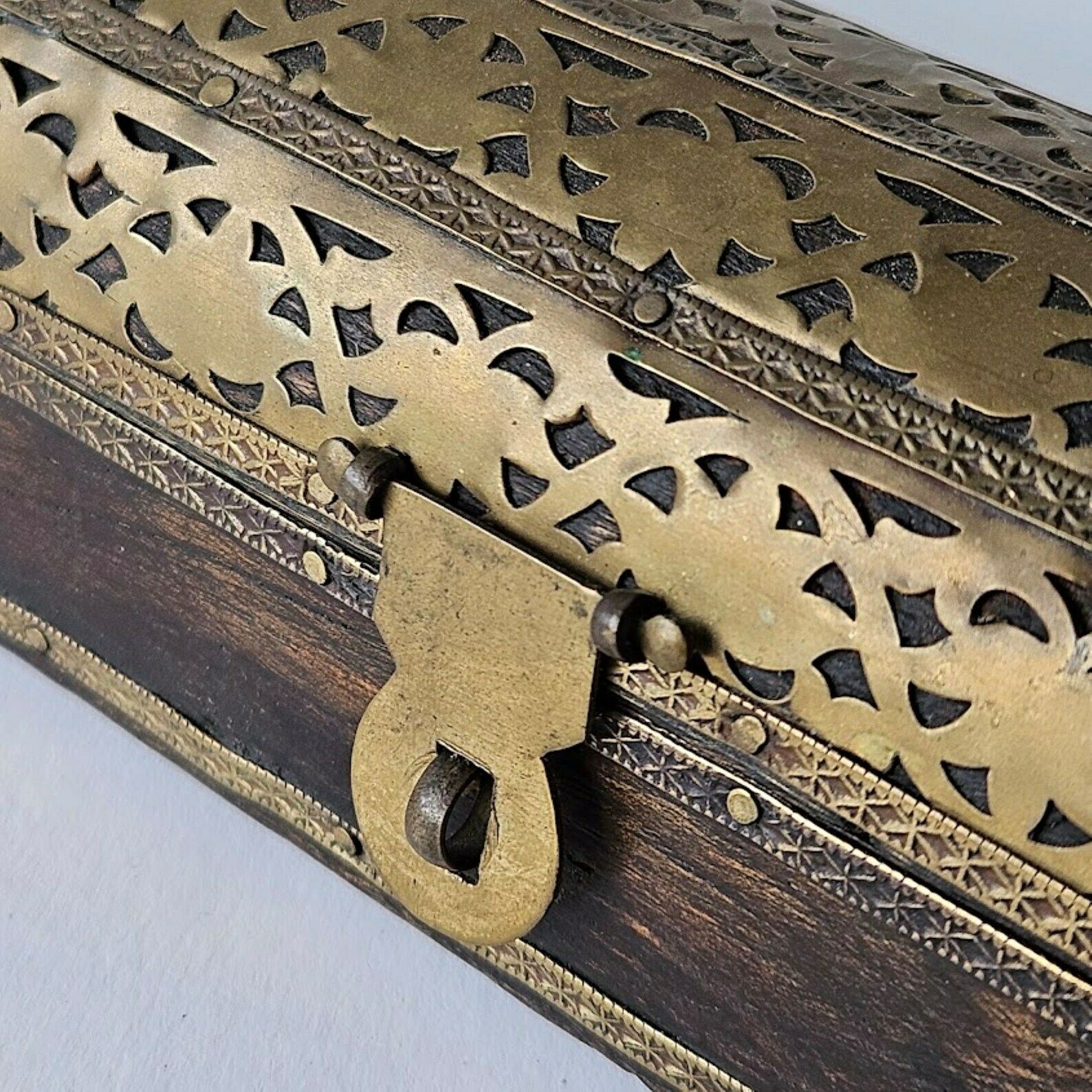 Long Jewelry Gift Box From Brass And Dark Wood, Hobby Box, Desk Box, Treasure Box, Christmas Gift photo Home Decor