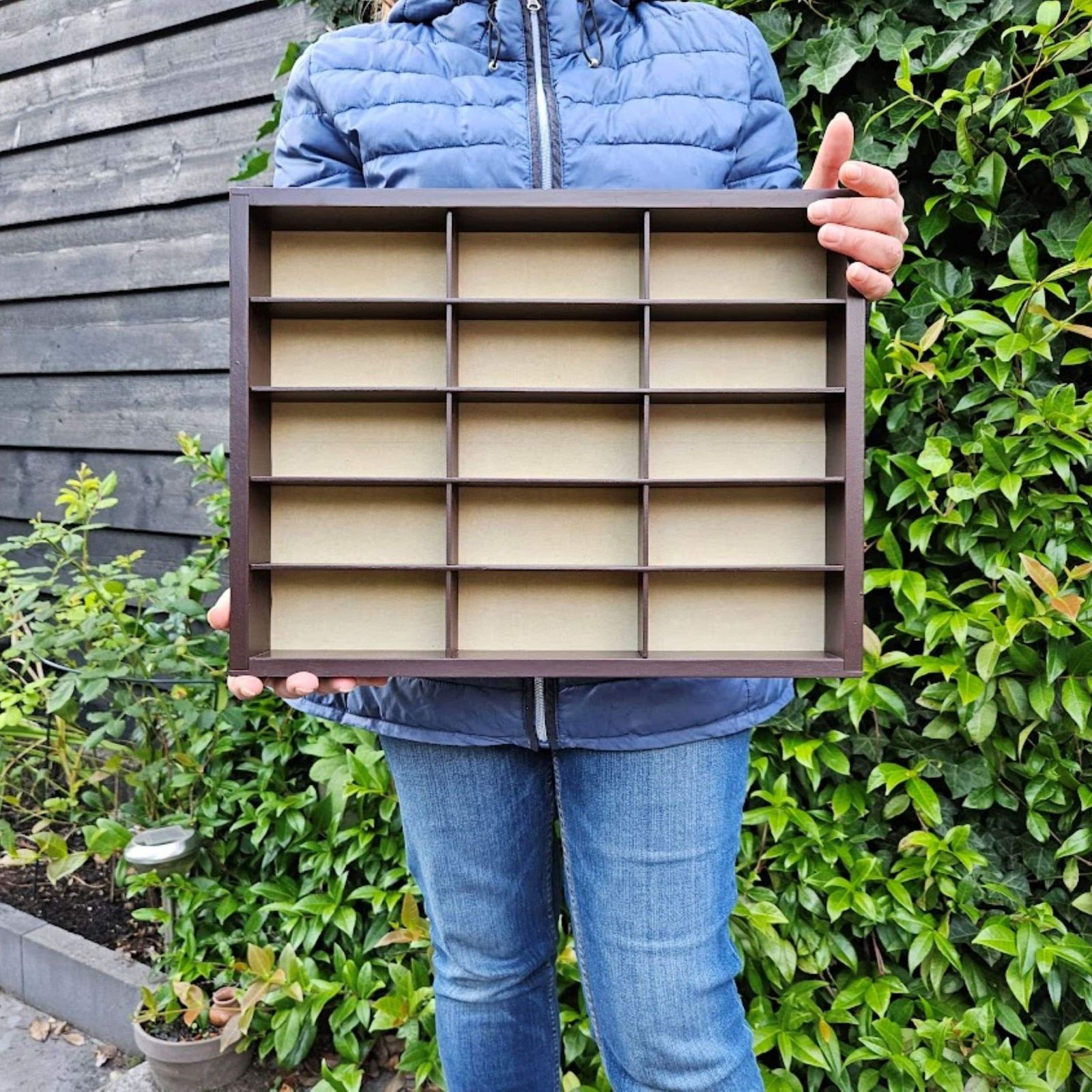 Wall Display Box Wood With Protective Beige Plush On The Back Wall, Miniatures Display Shelf, Miniatures Display Case, Collection Display