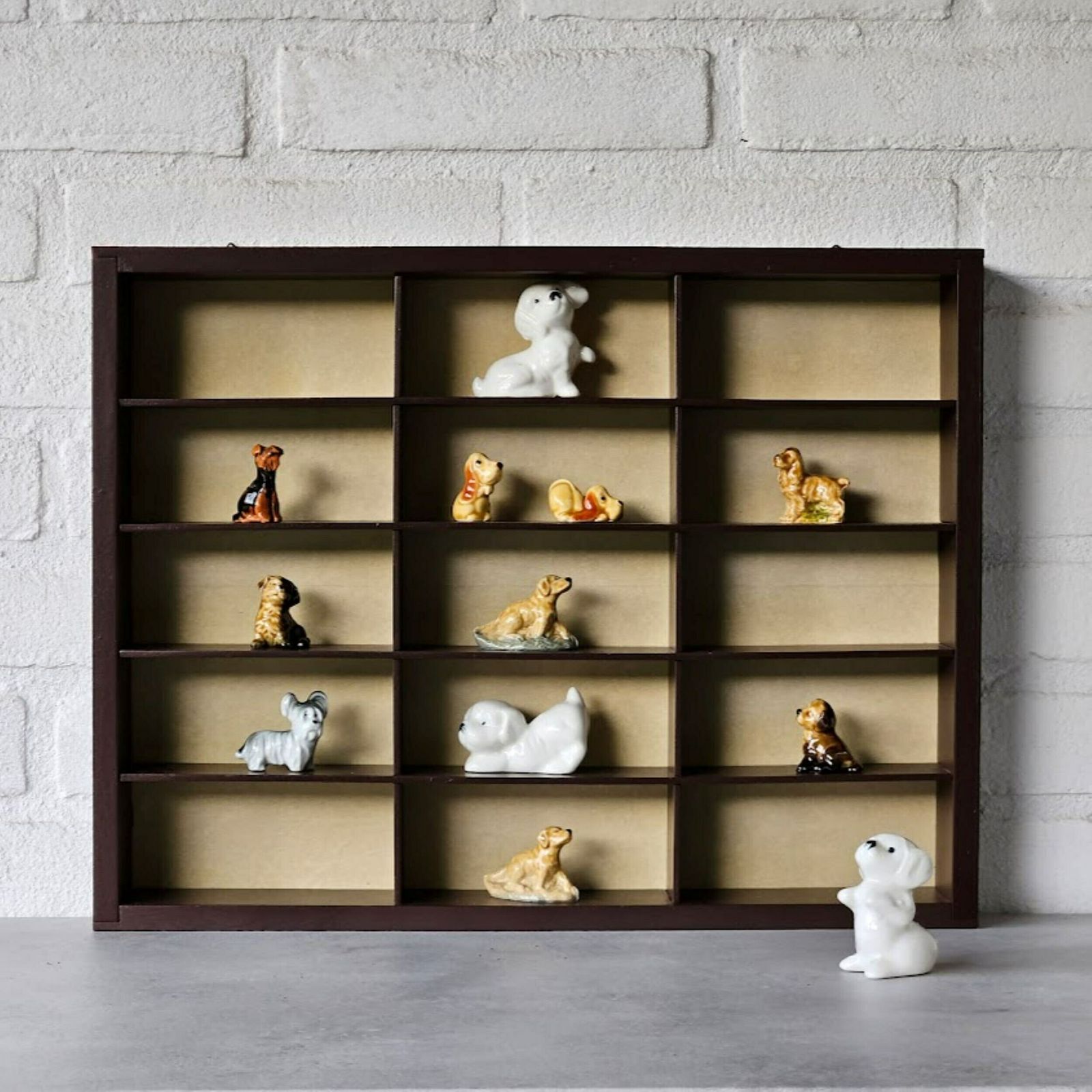Wall Display Box Wood With Protective Beige Plush On The Back Wall, Miniatures Display Shelf, Miniatures Display Case, Collection Display photo furniture