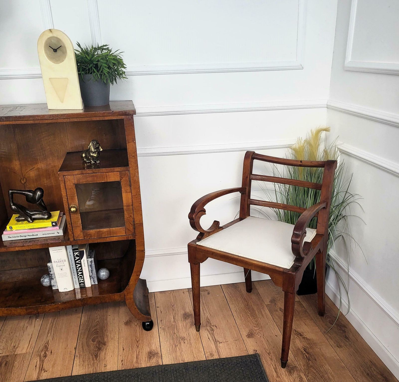 1960s Italian Walnut Wood Newly Upholstered Open Armchair Office Desk Chair photo furniture