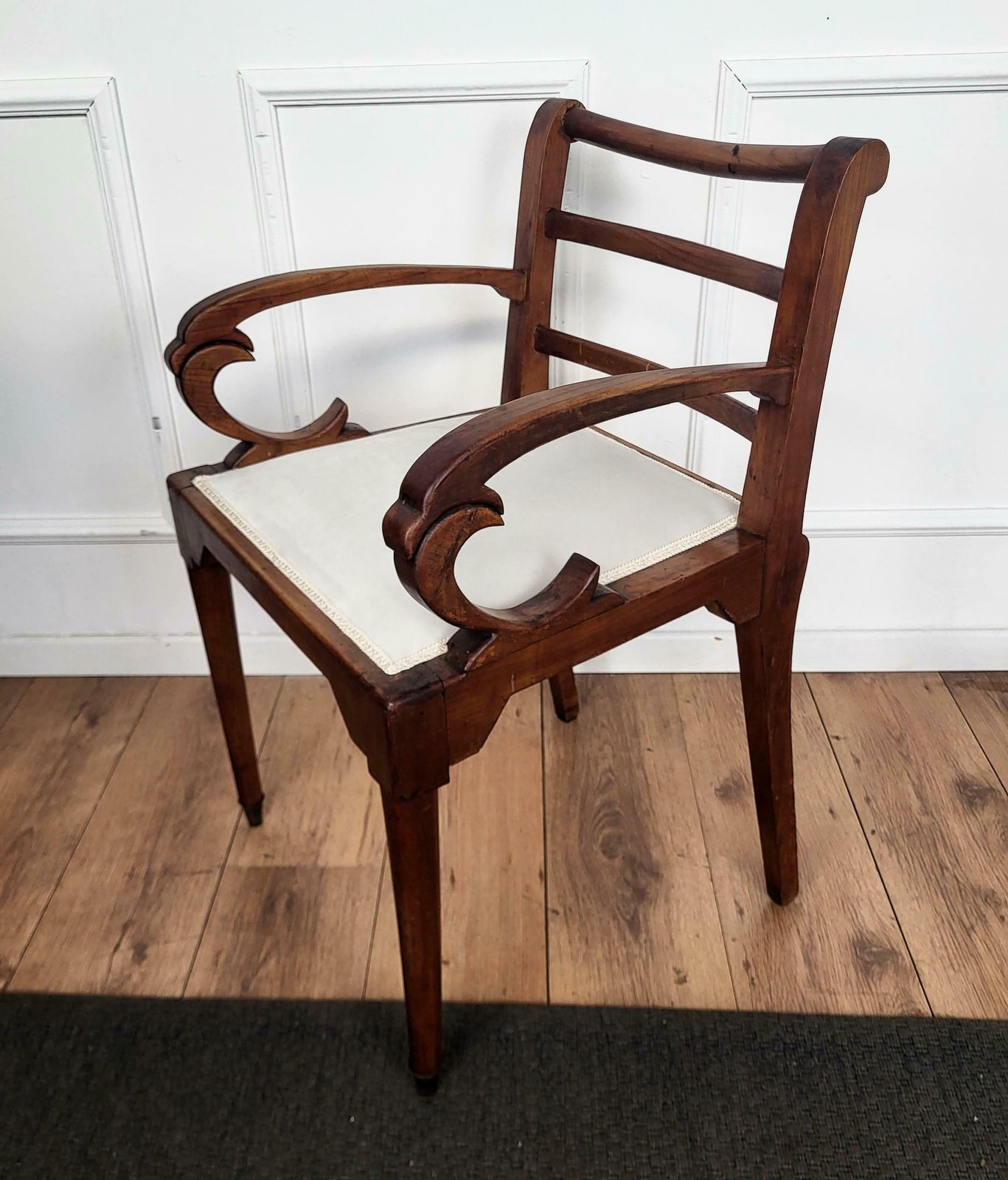 1960s Italian Walnut Wood Newly Upholstered Open Armchair Office Desk Chair photo buy