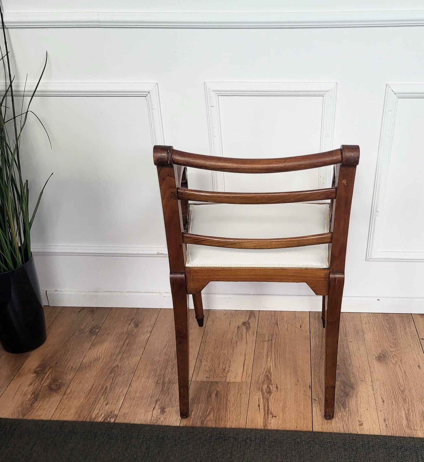 1960s Italian Walnut Wood Newly Upholstered Open Armchair Office Desk Chair photo vintage