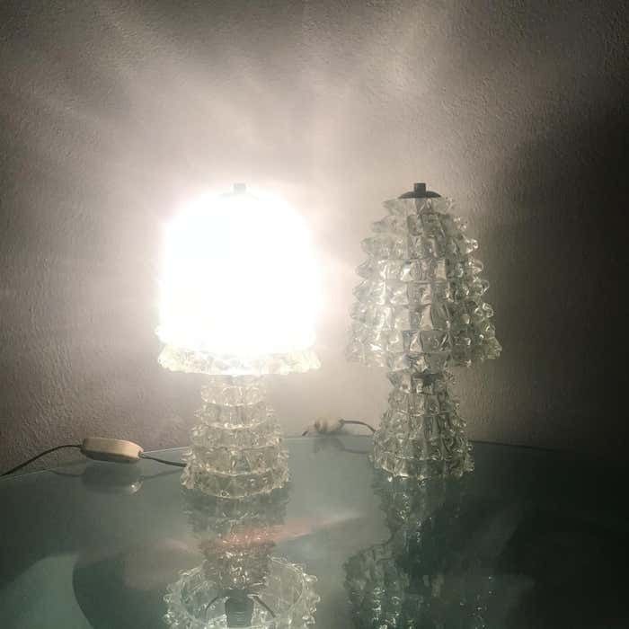 Barovier E Toso Pair Of "Rostrate" Table Lamps Murano Glass 1940 Italy photo vintage
