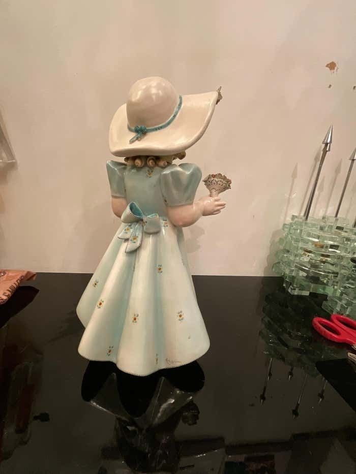 Tosin La Freccia   Polychrome Ceramic Baby Girl   Veneto 1940   Made In Italy photo Home Decor