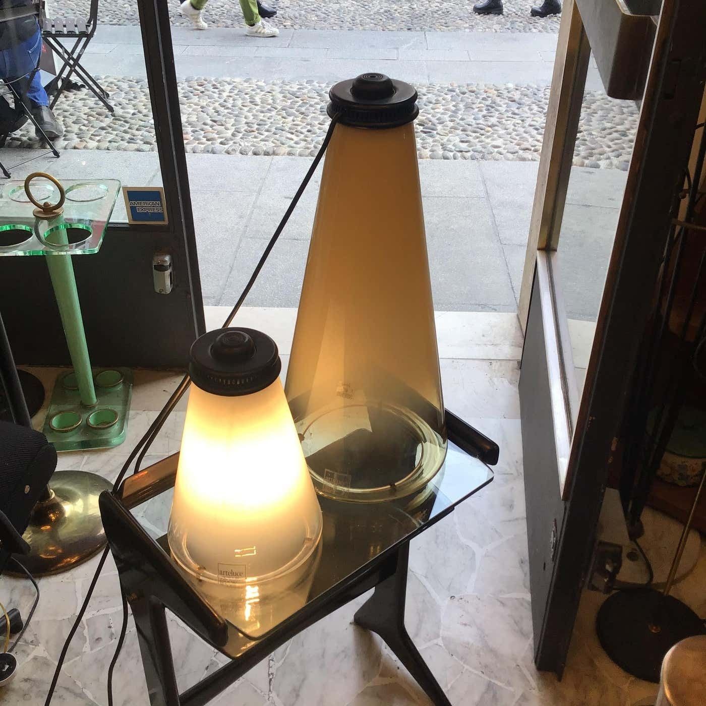 Arteluce "Cone And Conetto" Couple Table Lamps Glass 1975 Italy photo 2184.0