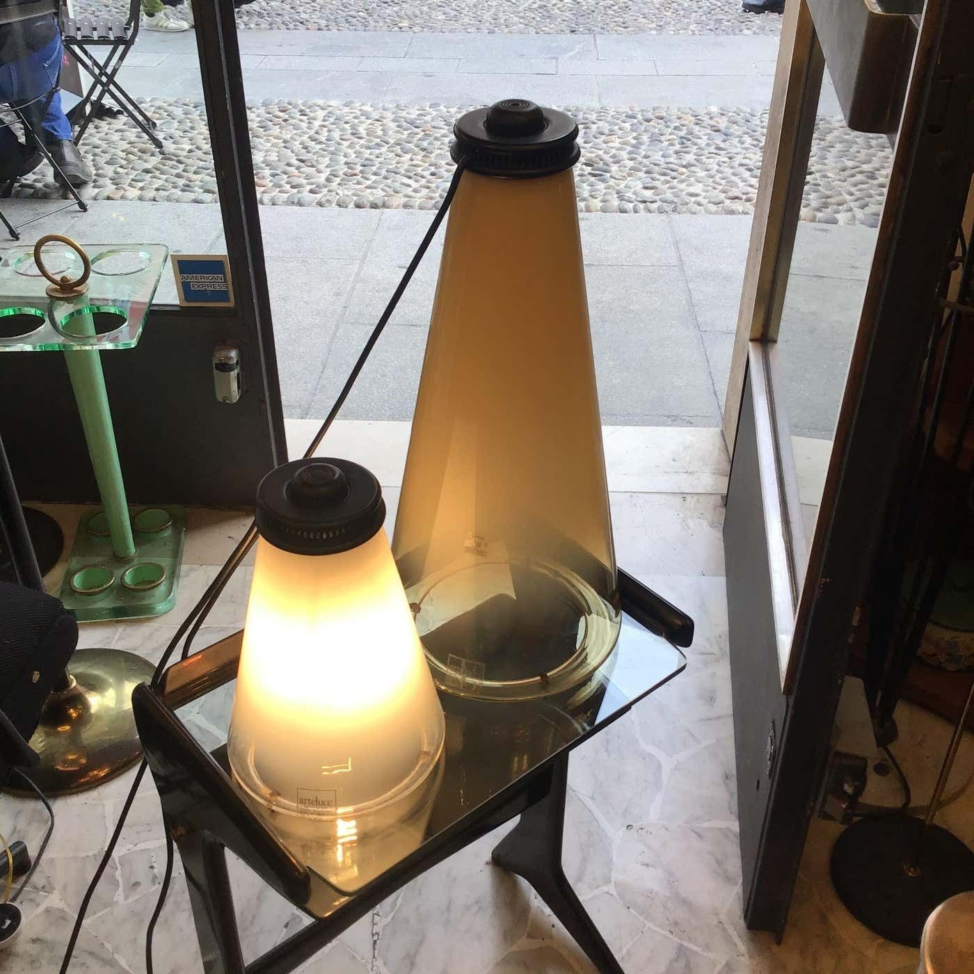 Arteluce "Cone And Conetto" Couple Table Lamps Glass 1975 Italy photo vinterior