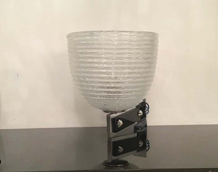 Venini Pulegoso Glass N 3 Appliques Metal Crome Opaline Glass 1940 Italy photo furniture