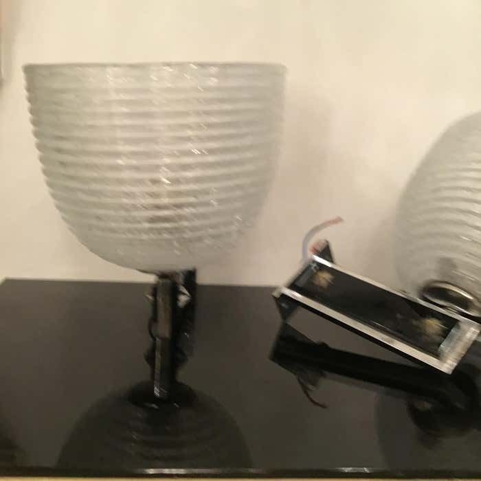 Venini Pulegoso Glass N 3 Appliques Metal Crome Opaline Glass 1940 Italy photo for sale