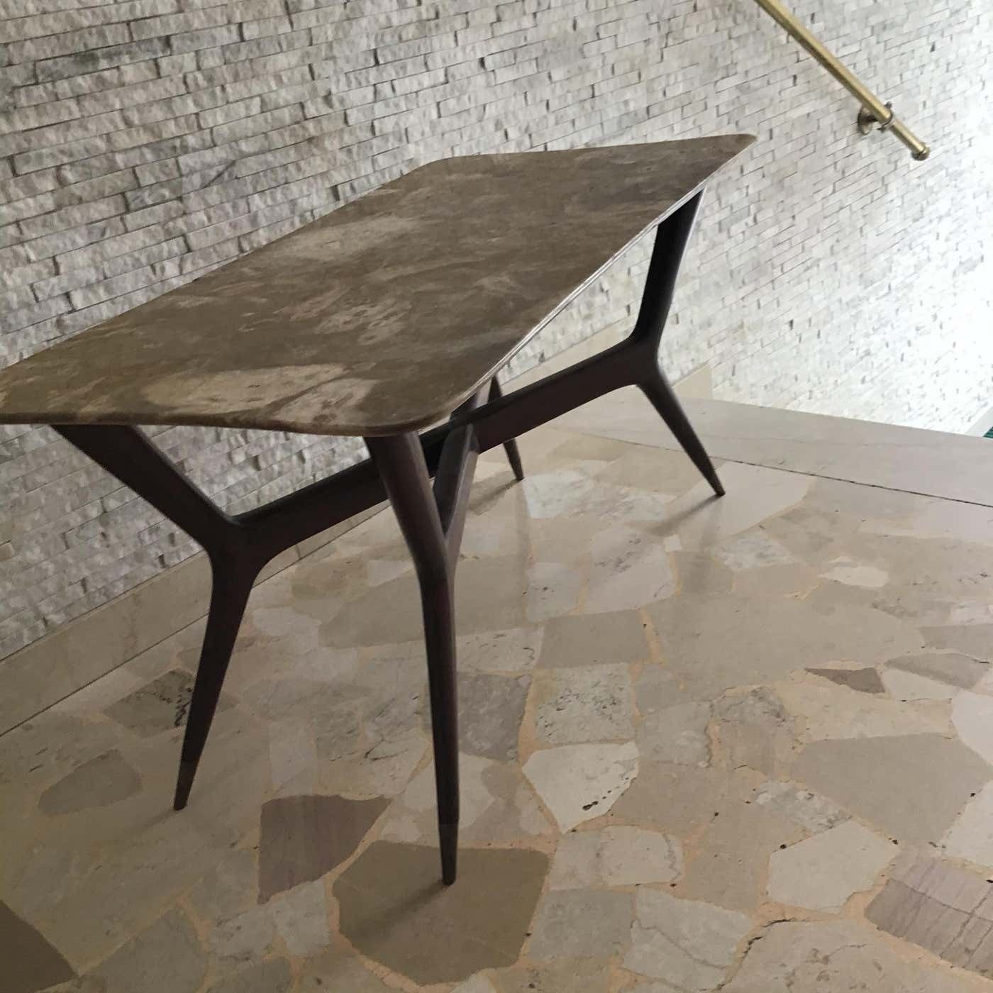 photo furniture Gio' Ponti Coffee Table Brass Wood Marble, Certificate Archive 1950, Italy