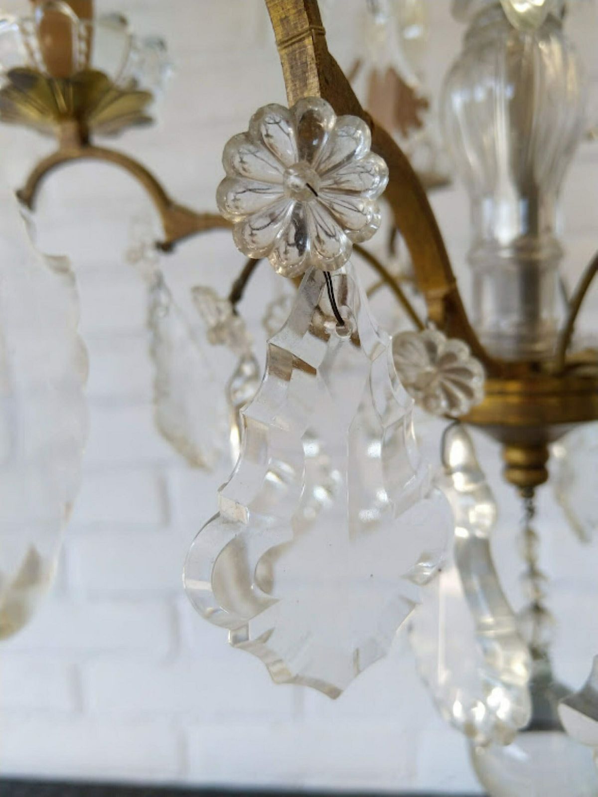 Antique French Girandole Chandelier Brass With Crystals 5 Arms photo buy