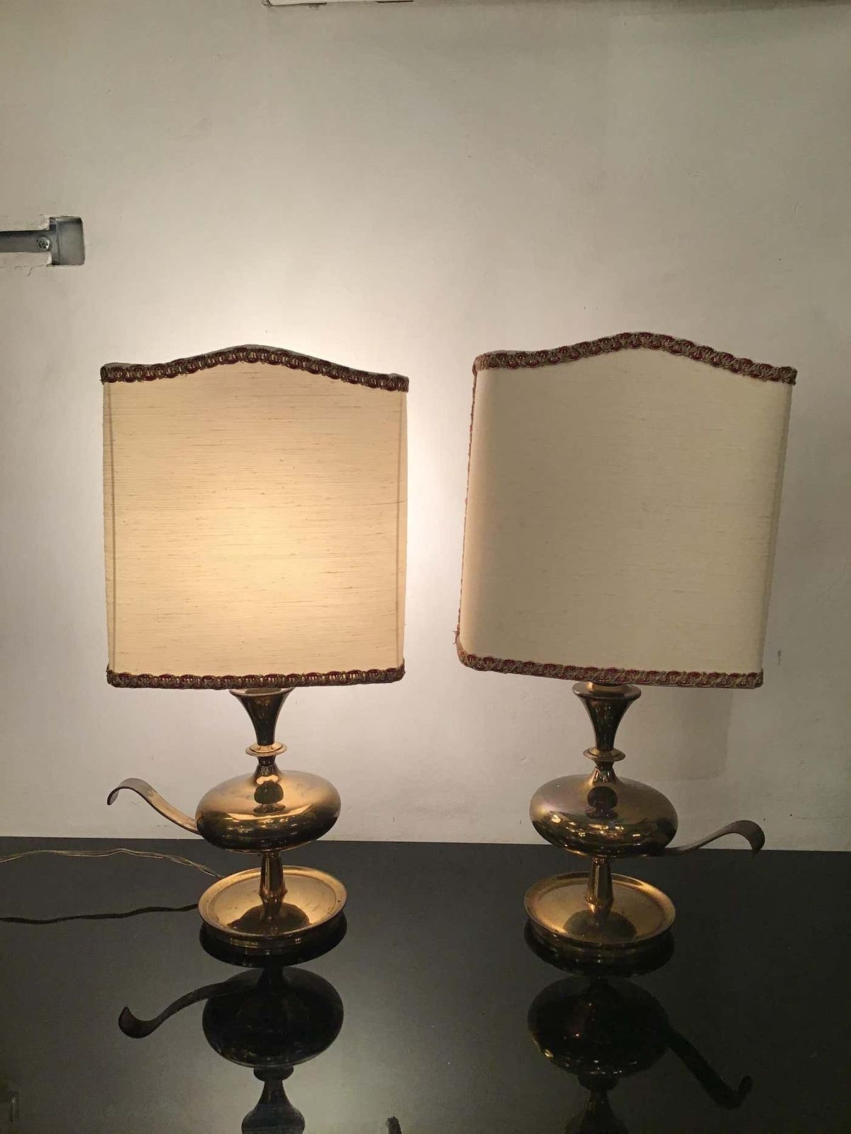 Angelo Leliipair Of Brass Table Lamps Fabric Lampshade 1950s Italy photo 1310.0