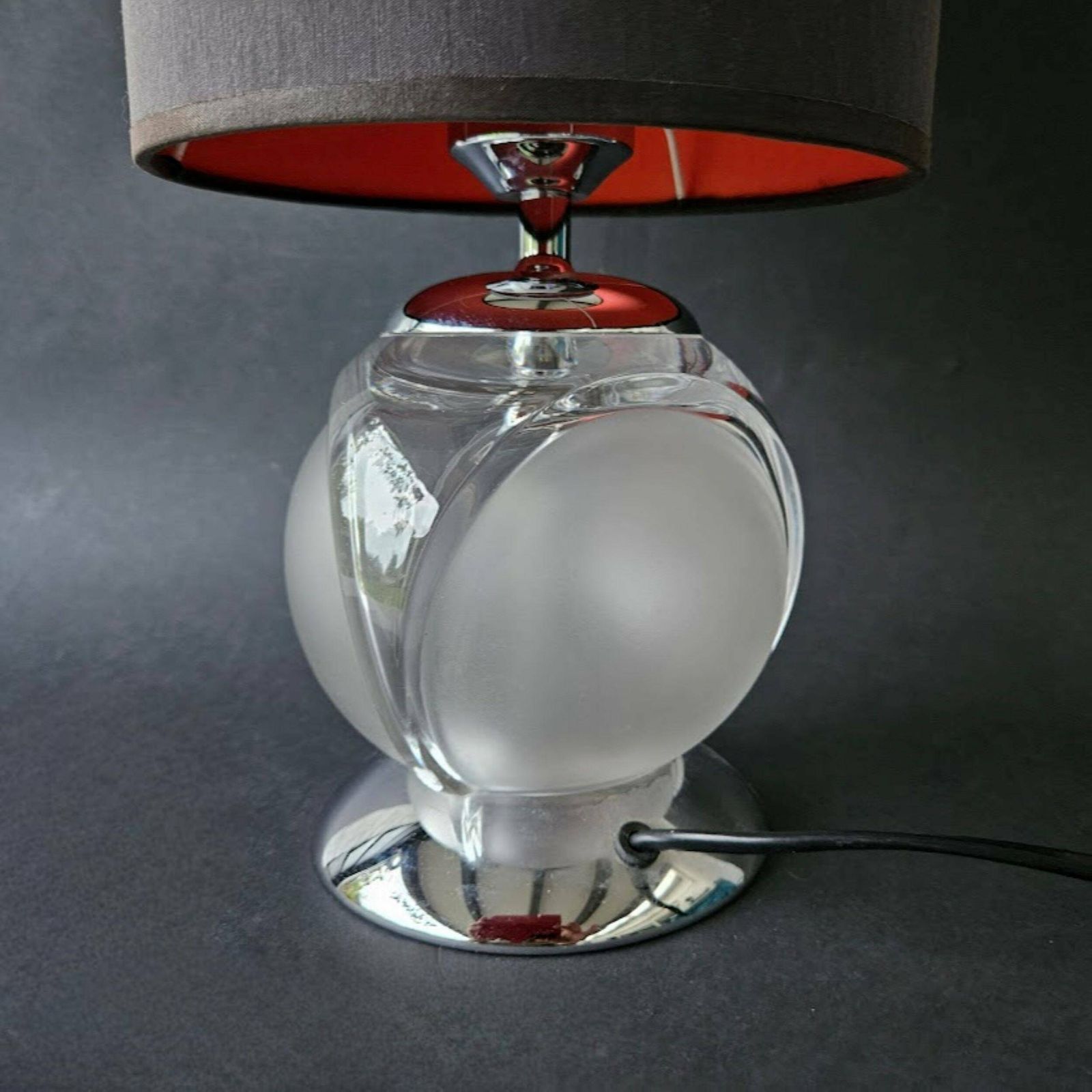 Glass Globe Table Lamp With Lampshade Black And Red, Mid Century Modern Lamp Made In Germany, Cord, Switch And Plug photo for sale