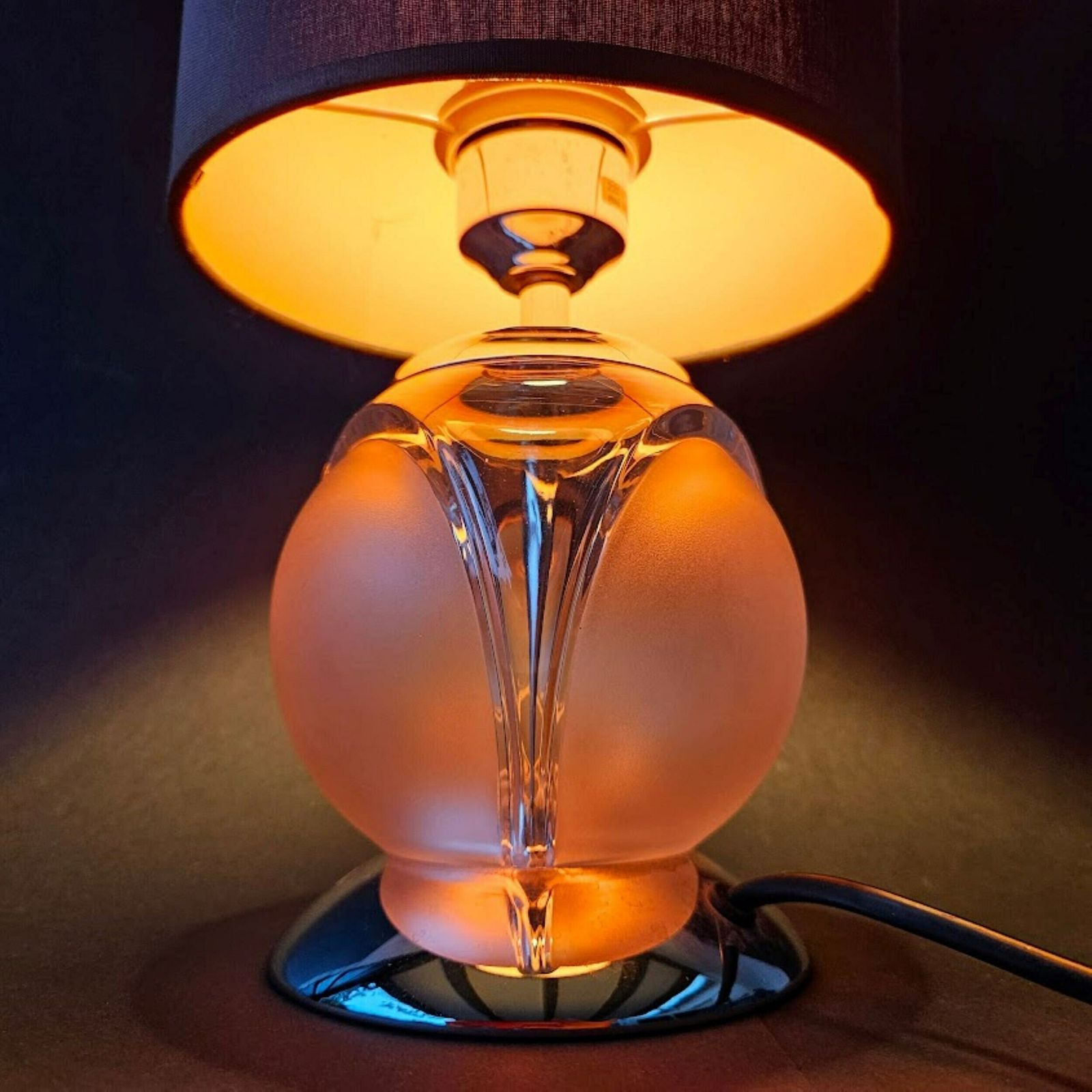 Glass Globe Table Lamp With Lampshade Black And Red, Mid Century Modern Lamp Made In Germany, Cord, Switch And Plug photo 128.0