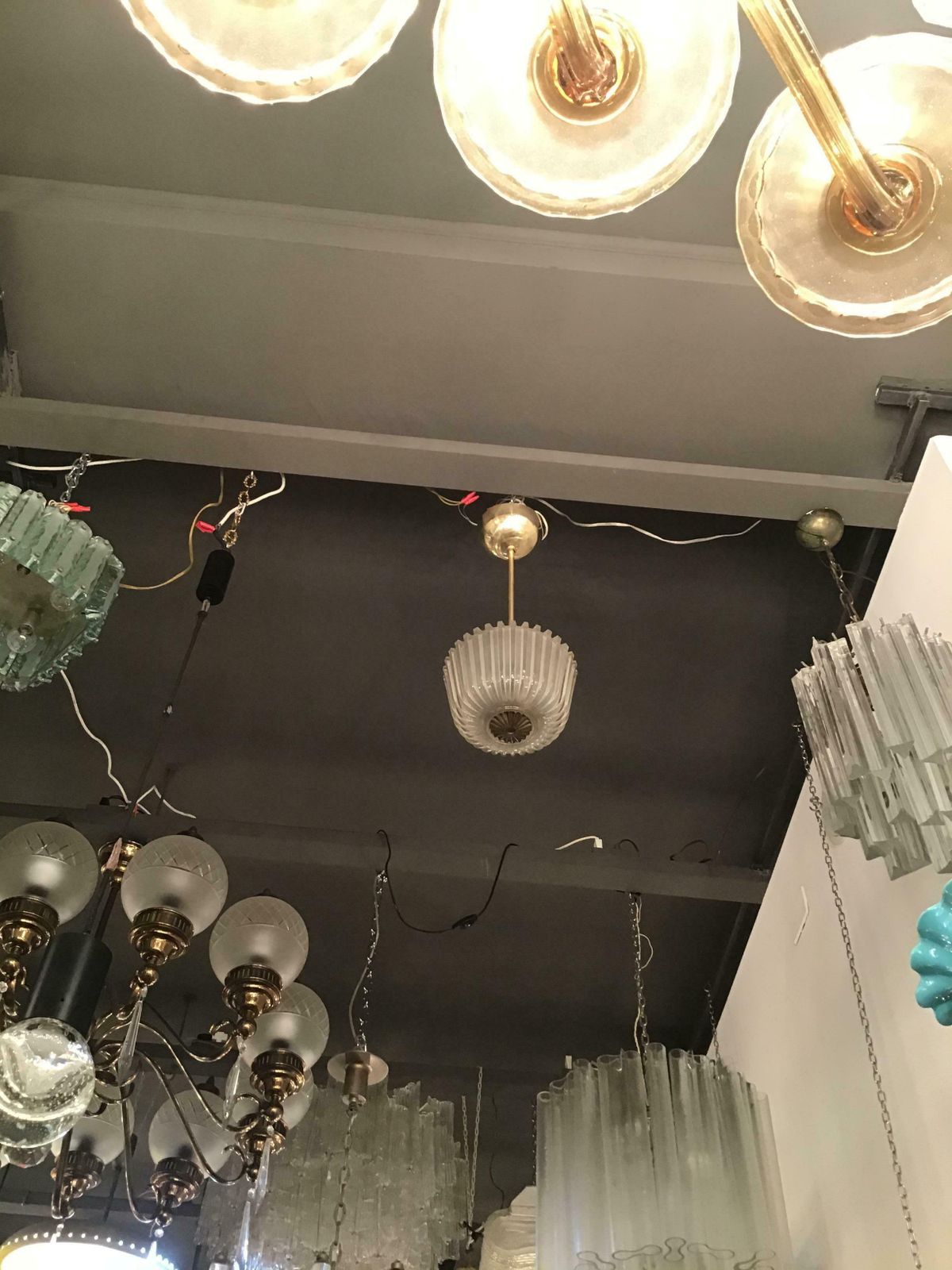 Seguso Ceilling Light/Chandelier Brass Glass 1930 Italy photo for sale