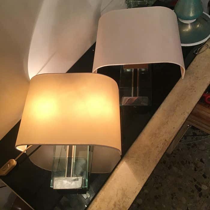 Fontana Arte Sconces/Appliques Metal Crome Glass Lampshade 1968 Italy photo vinterior