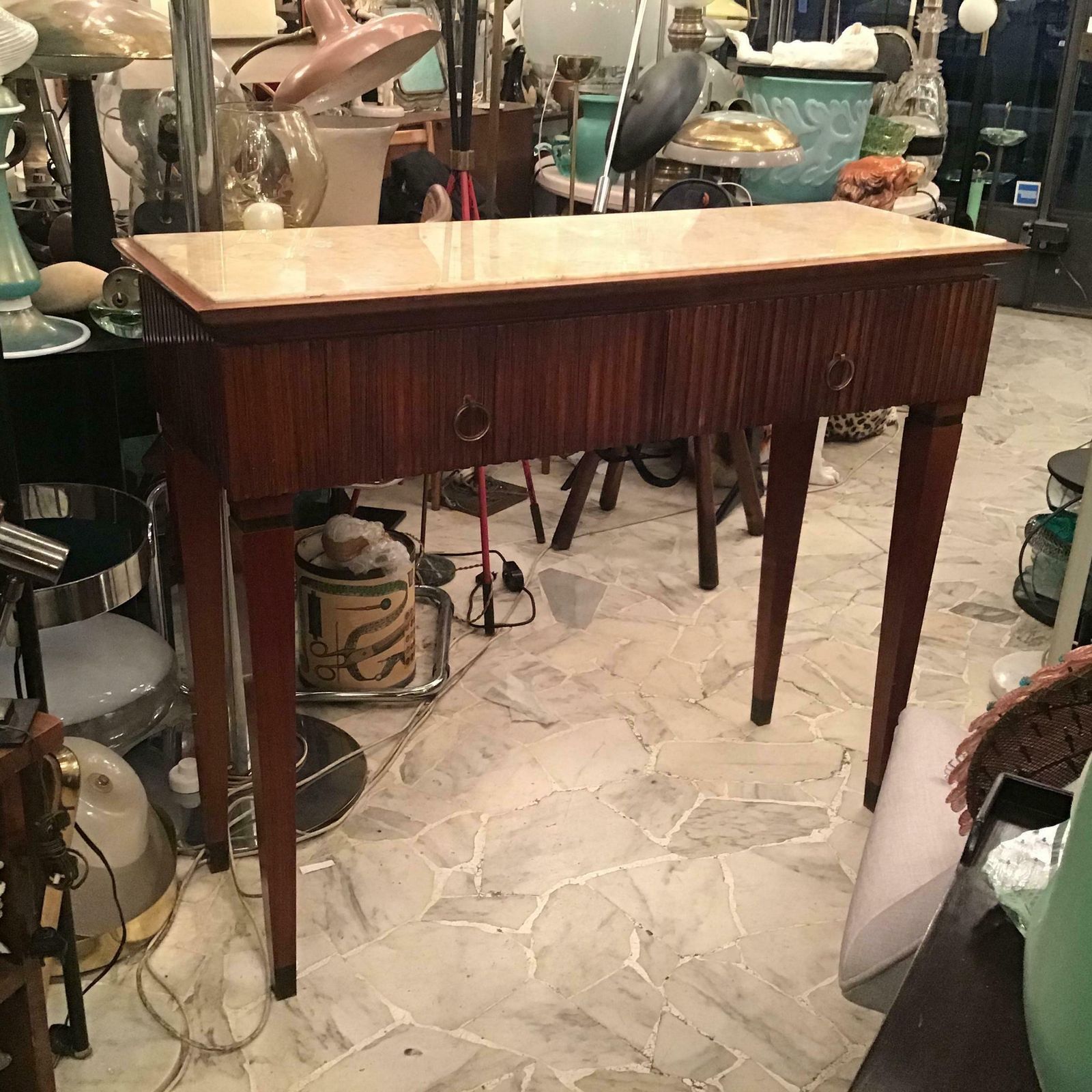 photo for sale Paolo Buffa Console Brass Wood Marbre 1940 Italy