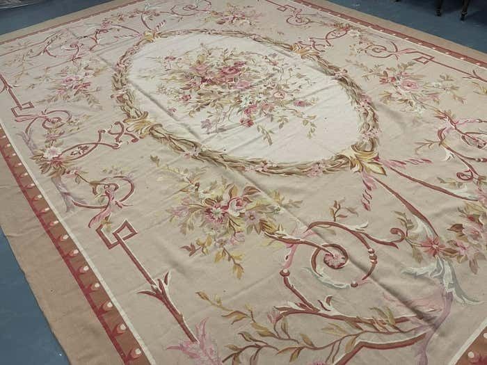 Rococo Aubusson Rug Beige Pink Handwoven Carpet Wool Livingroom Rug Home Decor photo for sale