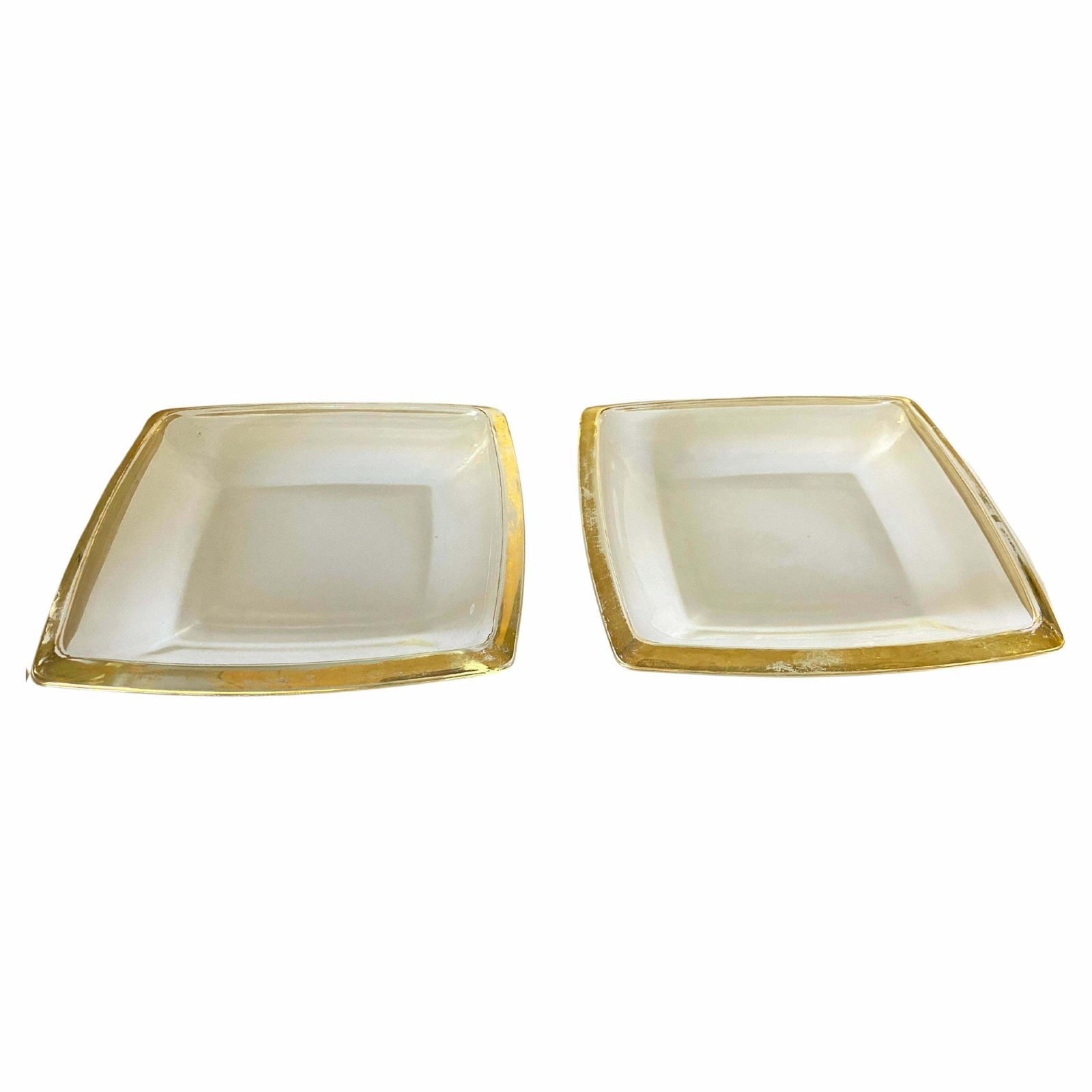 Vide Poche Or Ashtray In Art Glass France Golden Border Circa 1970 Set Of 2