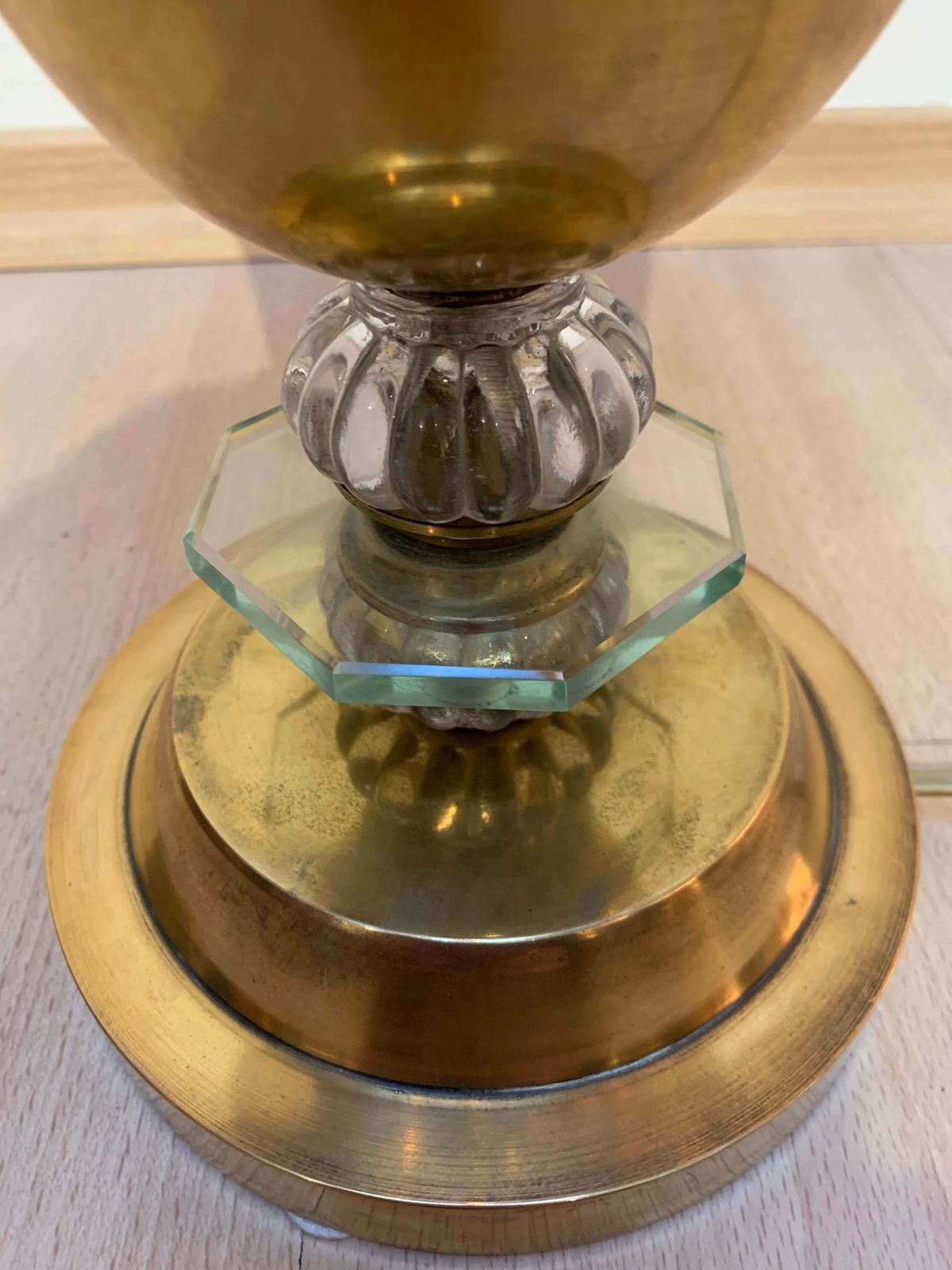 Art Deco Table Lamp, Brass And Glass, Paris, France, Circa 1930 photo Lighting