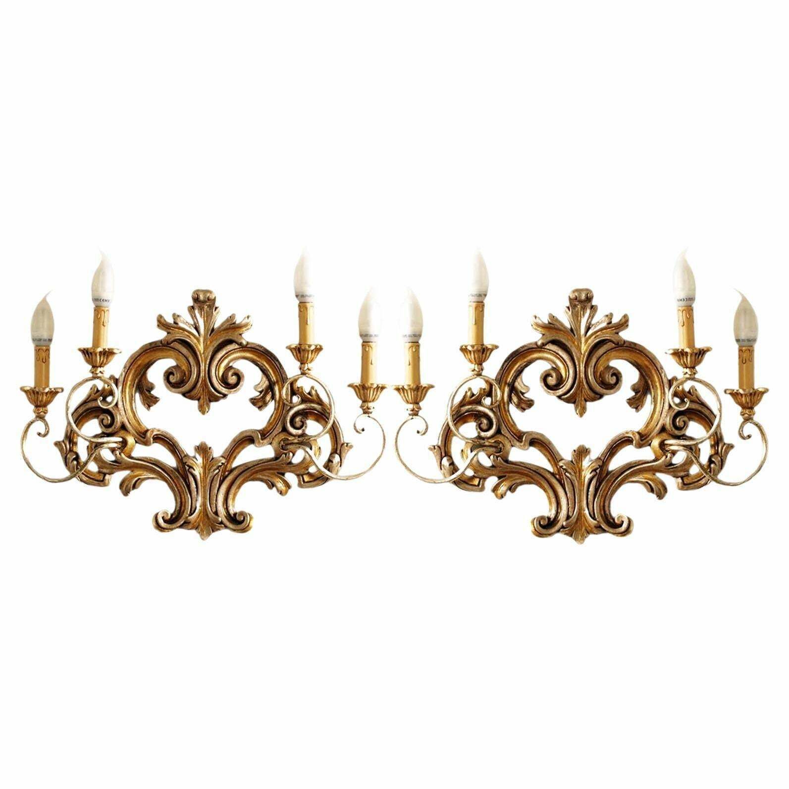 Pair Of Carved And Gilded Wood Ornamental Sconces Testolini Freres Venetian Work photo vinterior